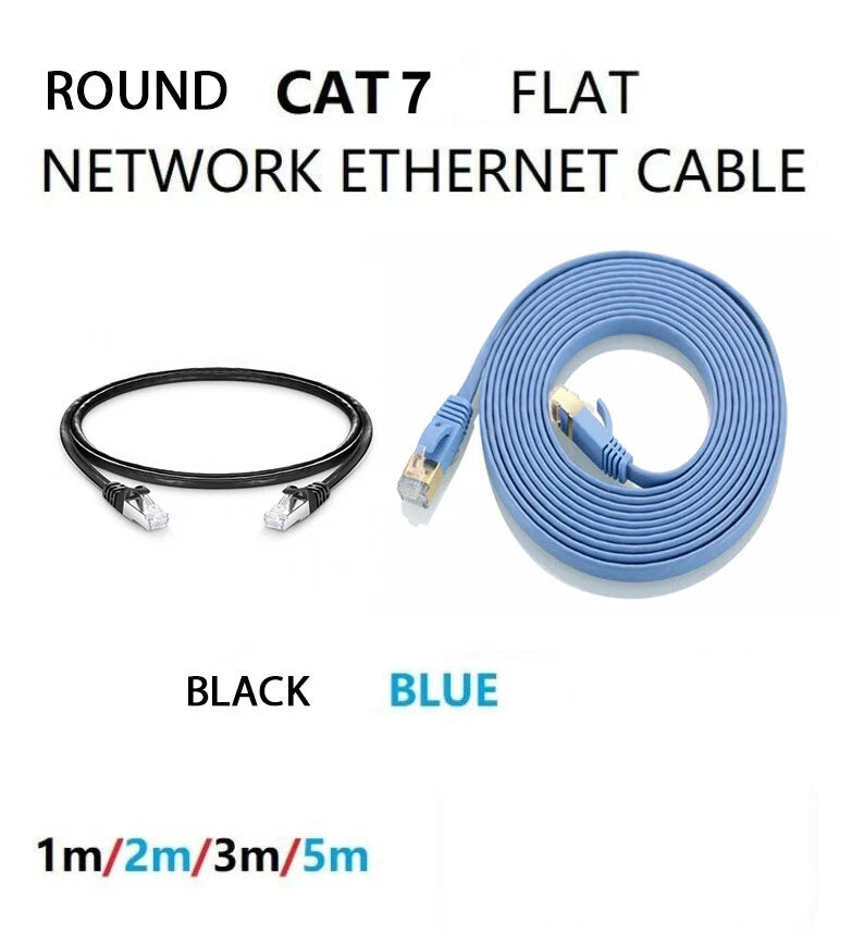 High-Speed CAT7 RJ45 Patch Cable – Flat/Round Ethernet LAN Lead (0.5m–5m) High-Speed CAT7 RJ45 Patch Cable – Flat/Round Ethernet LAN Lead (0.5m–5m)